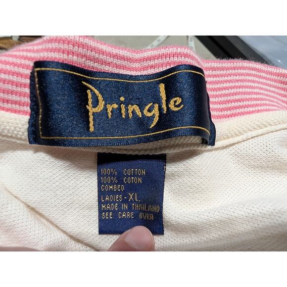 Vintage Pringle Wmens Button Up Collared Polo Embroidered Flower Sz XL - Picture 2 of 6